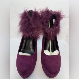 Closed Toe Ankle Strap Platform Pumps, Purple